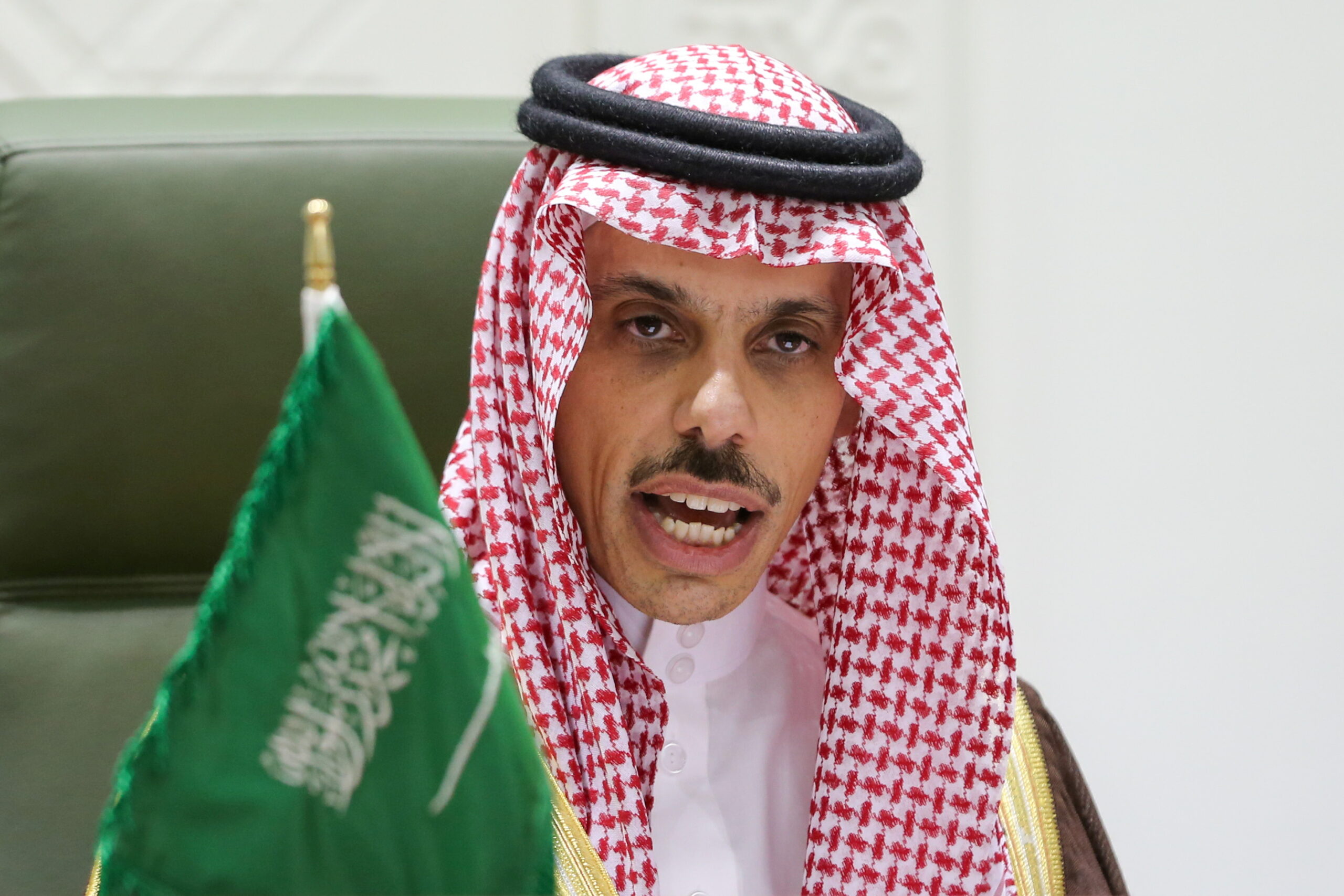 FILE PHOTO: Saudi Arabia's Foreign Minister Prince Faisal bin Farhan Al Saud speaks during a news conference in Riyadh, Saudi Arabia March 22, 2021. REUTERS/Ahmed Yosri