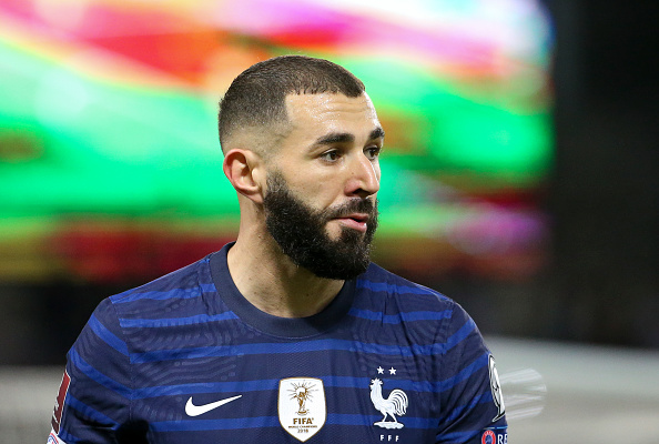 PARIS, FRANCE - NOVEMBER 13: Karim Benzema of France during the 2022 FIFA World Cup Qualifier match between France and Kazakhstan at Parc des Princes on November 13, 2021 in Paris, France. (Photo by John Berry/Getty Images)