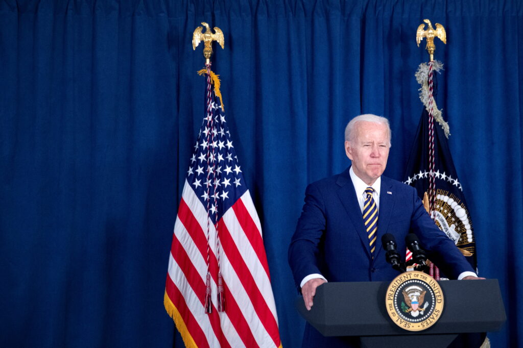 U.S. President Joe Biden delivers remarks on the monthly U.S. jobs report, at the Rehoboth Beach Convention Center, in Rehoboth Beach, Delaware, U.S., June 3, 2022. REUTERS/Tom Brenner