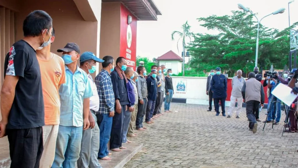A group of illegal Chinese miners arrested by Nigerian authorities/Premium Times Nigeria