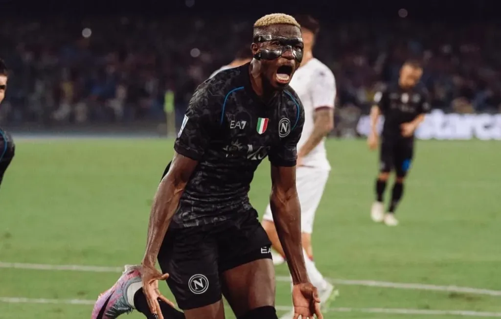 Victor Osimhen celebrates a goal for Napoli