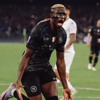 Victor Osimhen celebrates a goal for Napoli
