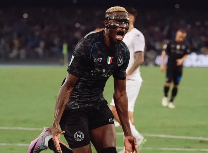 Victor Osimhen celebrates a goal for Napoli