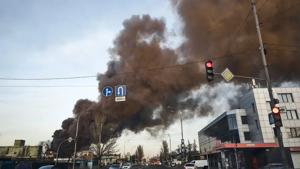 Smoke clouded skies of Kyiv after Russia's attack/Getty