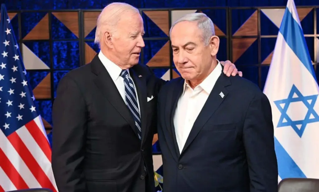 Biden and Netanyahu exchange pleasantries during a meeting/Getty