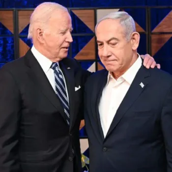 Biden and Netanyahu exchange pleasantries during a meeting/Getty
