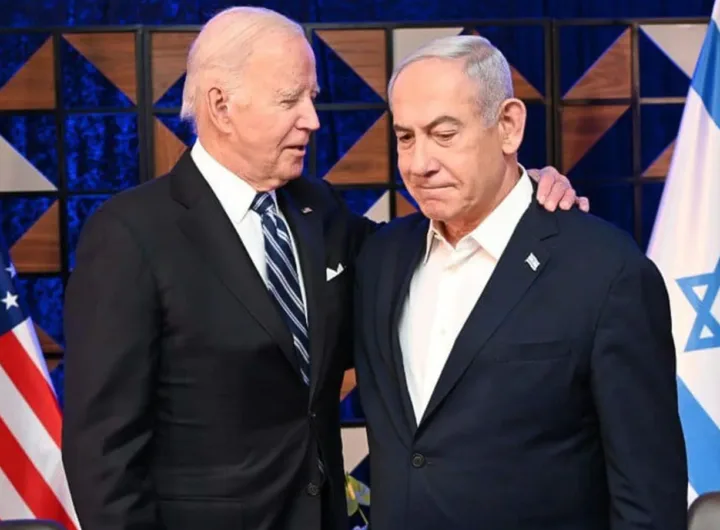 Biden and Netanyahu exchange pleasantries during a meeting/Getty