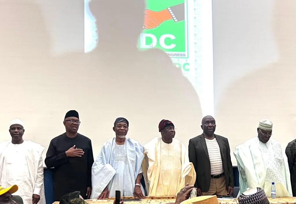 Peter Obi and Atiku Abubakar alongside other stakeholders at the coalition meeting/Lionscrib