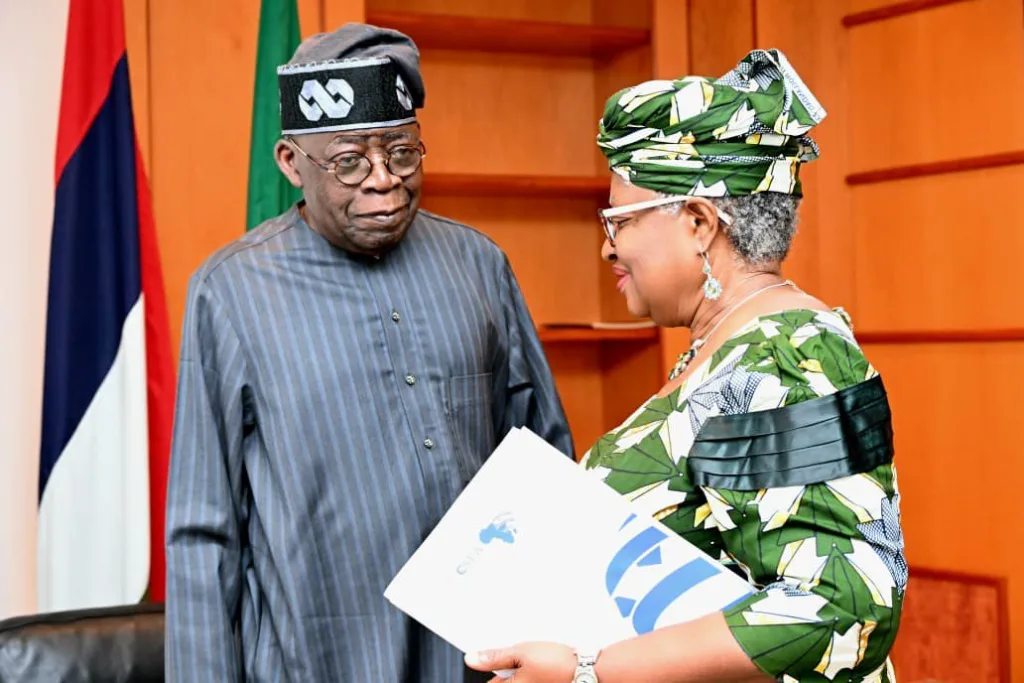 President Tinubu and Dr. Ngozi Okonjo-Iweala during their meeting at the Presidential Villa/Lionscrib