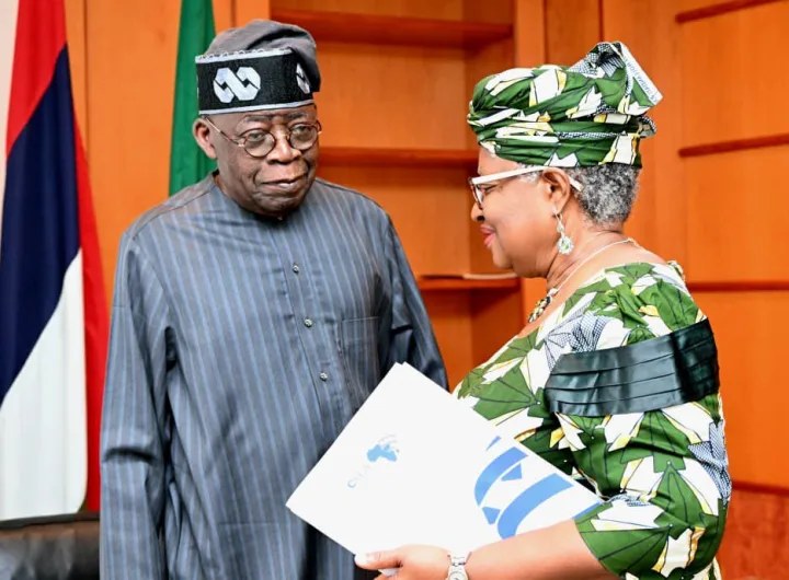 President Tinubu and Dr. Ngozi Okonjo-Iweala during their meeting at the Presidential Villa/Lionscrib