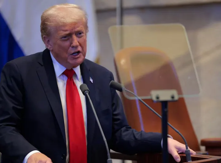 Trump addresses the Israeli parliament after the success of the Gaza peace plan's first phase/Getty