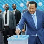 President Paul Biya votes at a primary school polling station in Yaounde, Cameroon, Saturday, October 12, 2025/AP