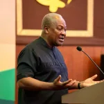President of Ghana John Mahama addresses the media at the Jubilee House in Accra on September 10. 2025/AP