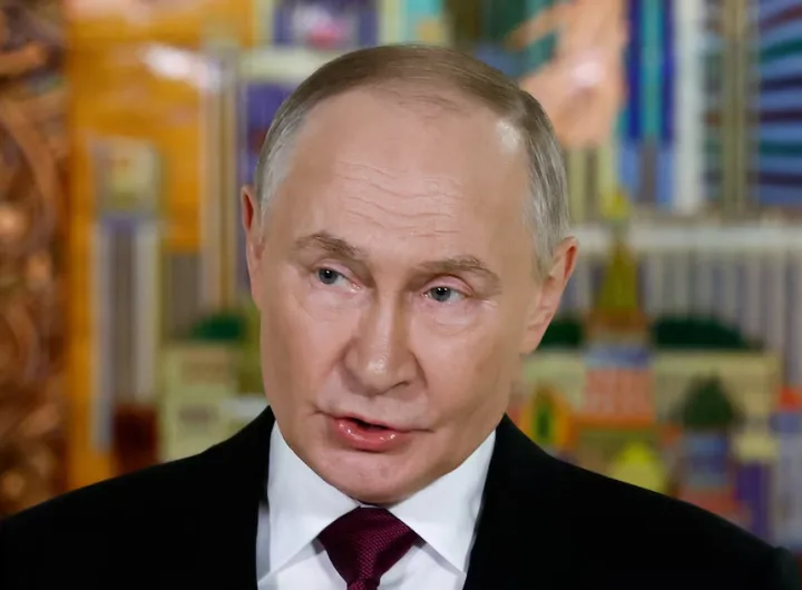 Russian President Vladimir Putin addresses members of the press during his attendance at the VTB Investment Forum "Russia Calling!" held in Moscow, Russia on December 2, 2025. Photo credit: Sergei Ilnitsky/Pool via REUTERS