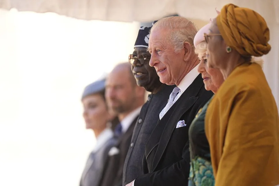 President Tinubu and First Lady Oluremi Tinubu are pictured alongside His Majesty King Charles III and Her Majesty Queen Camilla at the ceremonial welcome held at Windsor Castle, Berkshire, marking the opening day of the President's state visit to the United Kingdom. Wednesday, March 18, 2026. Photo: Aaron Chown/Pool via REUTERS