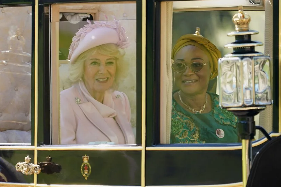 Queen Camilla of Britain and First Lady, Oluremi Tinubu —share a carriage ride during Nigeria's state visit to the United Kingdom in Windsor, Wednesday, March 18, 2026. (Photo: Alberto Pezzali/Pool via REUTERS)