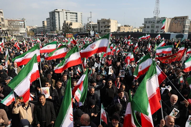 Supporters rallying in favor of the new supreme leader, photographed in Tehran on March 9, 2026. Credit: Majid Asgaripour/WANA via REUTERS