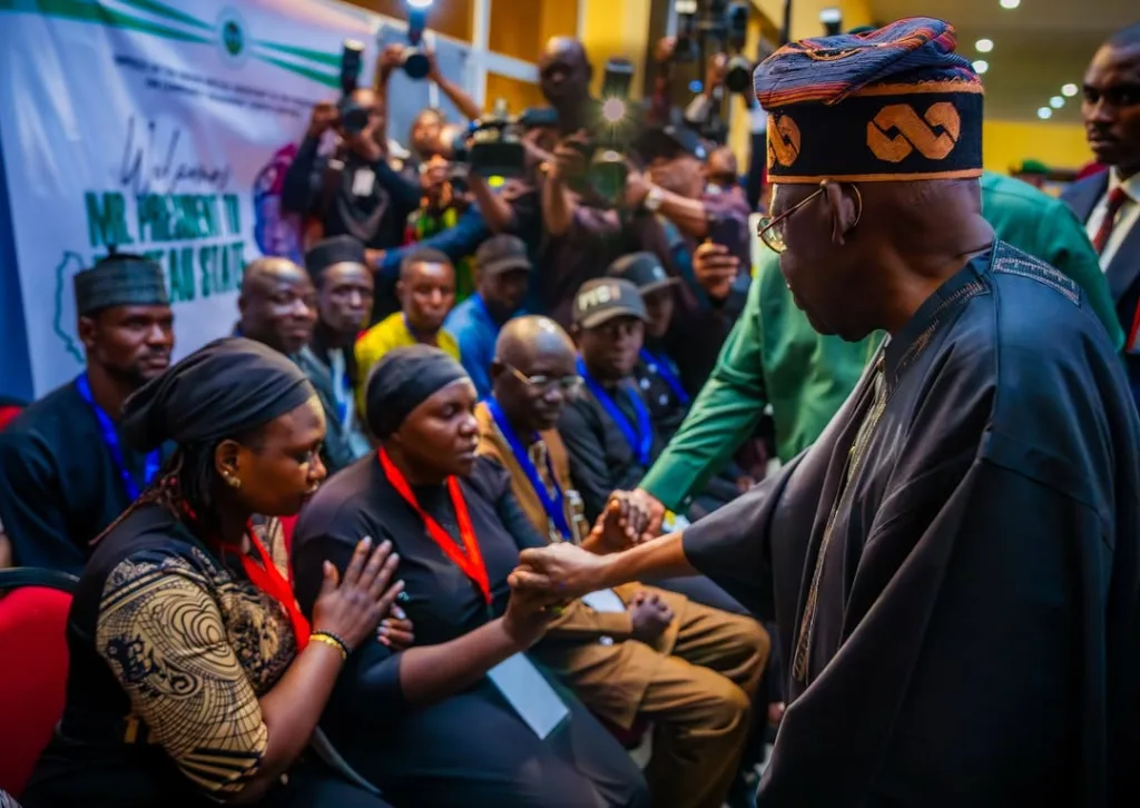 Tinubu commiserates with some family members of victims of the Palm Sunday attacks/Image: Instagram @officialasiwajubat