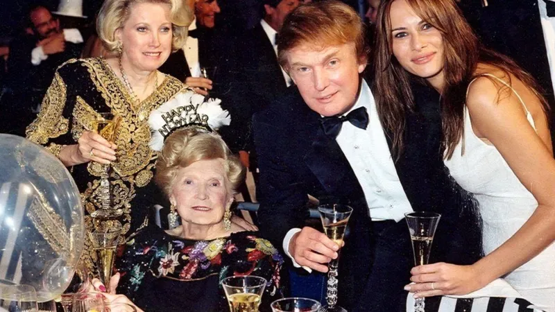 Mary Trump pictured in 1999, not long before her passing, alongside her daughter Elizabeth, her son Donald, and his girlfriend at the time, Melania Knauss.