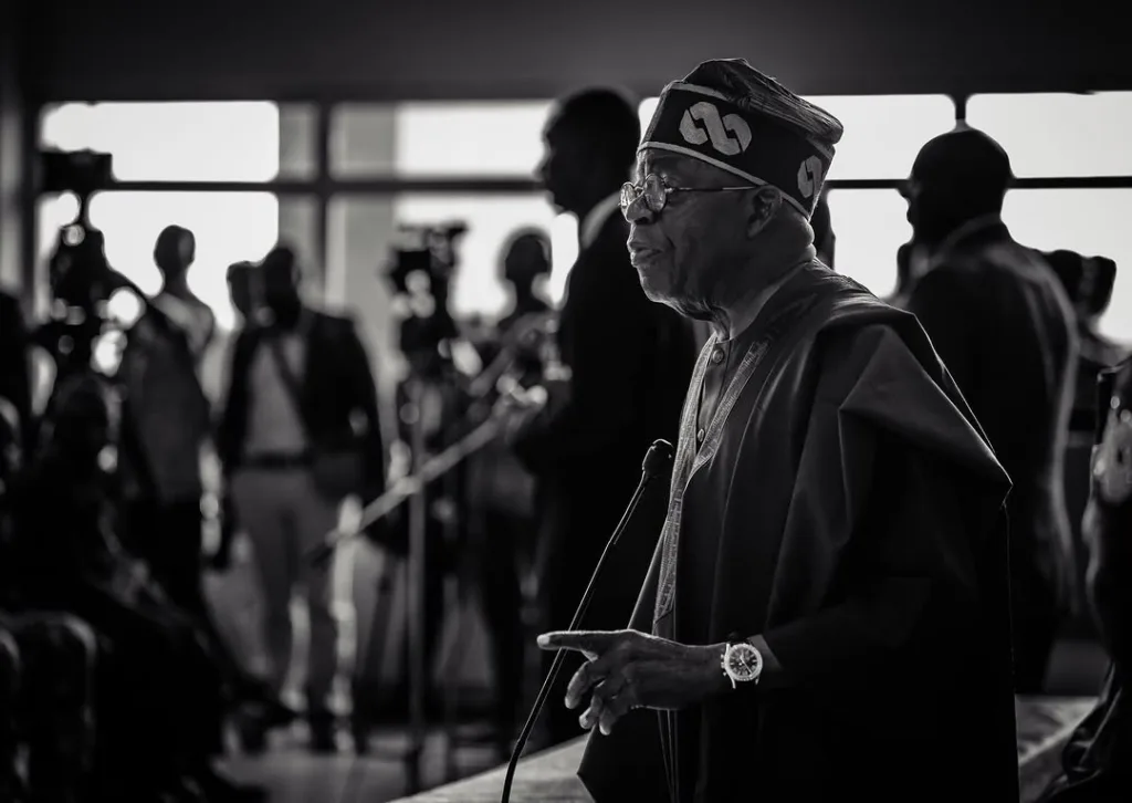 Tinubu addresses some family members of victims of Jos Palm Sunday attack and stakeholders at the Yakubu Gowon Airport/Image: Instagram @officialasiwajubat