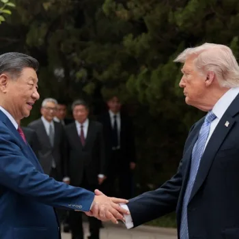 U.S. President Donald Trump and Chinese President Xi Jinping pictured at the Zhongnanhai Garden compound in Beijing on May 15, 2026. Photo: REUTERS/Evan Vucci/Pool