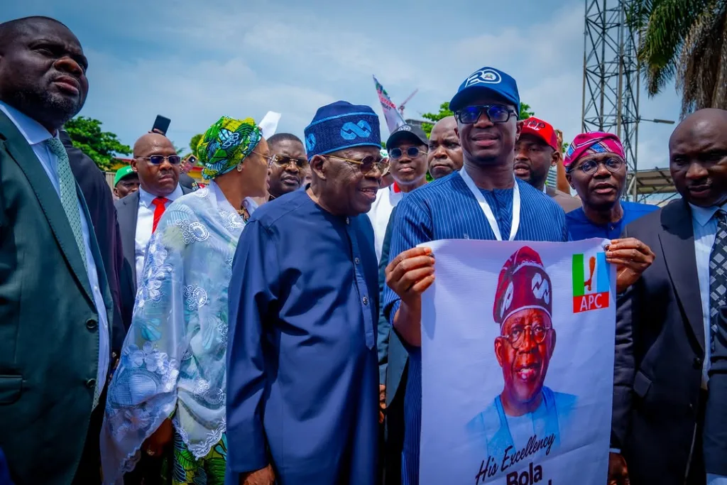President Tinubu accompanied by First Lady Remi Tinubu during the APC Presidential Primaries in Lagos State/Photo: Instagram @officialasiwajubat
