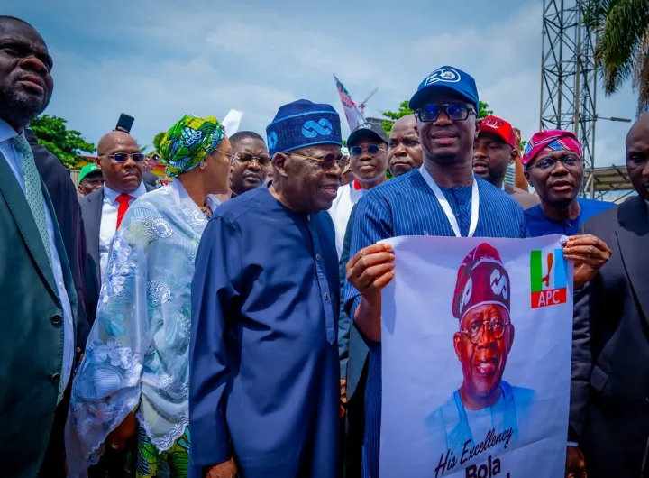 President Tinubu accompanied by First Lady Remi Tinubu during the APC Presidential Primaries in Lagos State/Photo: Instagram @officialasiwajubat