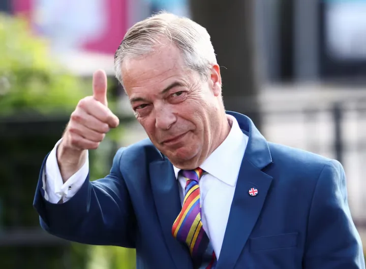 Reform UK leader Nigel Farage reacts at Havering Town Hall in the London Borough of Havering, after local election results were announced on May 8, 2026. (Photo: Jack Taylor/Reuters)