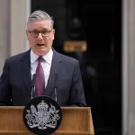 Keir Starmer announced his resignation outside 10 Downing Street in London, Monday, June 22, 2026. (AP Photo/Kin Cheung)