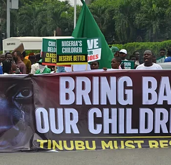 Protesters marched to the strrets of Abuja on Thursday demanding the rescue of school children kidnapped