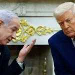 Prime Minister Benjamin Netanyahu of Israel speaks with US President Donald Trump during their Oval Office meeting at the White House on April 7, 2025, in Washington, DC. Photo credit: Kevin Dietsch / Getty Images