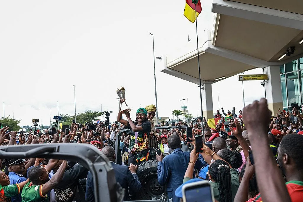Thousands of supporters gathered at Yaoundé-Nsimalen International Airport to welcome the Indomitable Lionesses/Photo: Getty