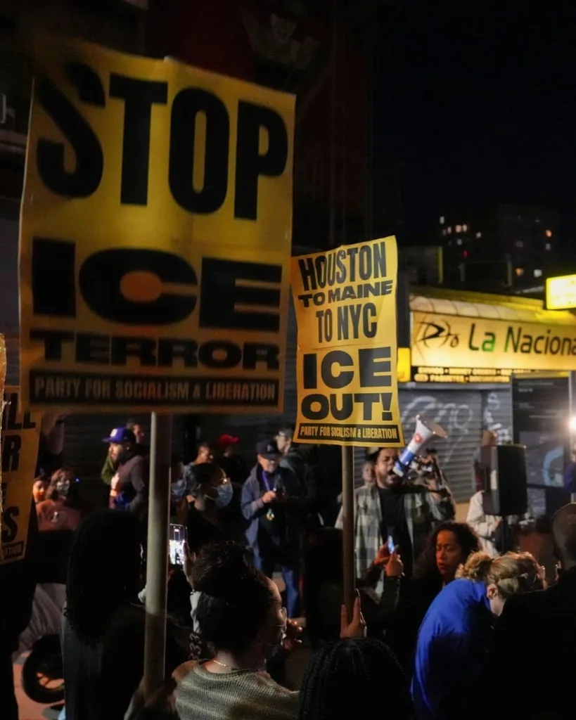 Protesters raise placards calling for an end to ICE  operations/Photo: FOX
