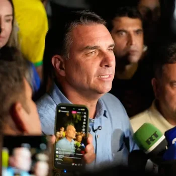 Flavio Bolsonaro is headed to a runoff after the first round of Brazil's presidential election. Eraldo Peres/AP