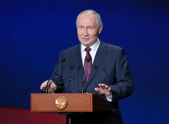 Russian President Vladimir Putin addresses guests at a gala event held at Moscow’s Bolshoi Theatre to celebrate 150 years of the Union of Theatre Workers of Russia on October 22, 2026. Sputnik/Alexei Nikolsky/Pool via REUTERS