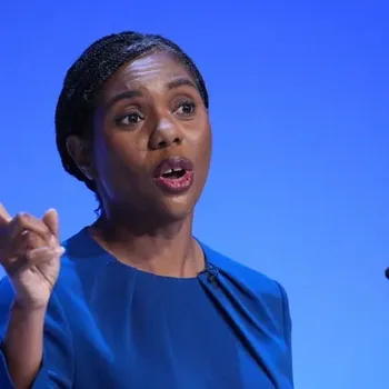 Closing out the Conservative Party conference in Birmingham, Kemi Badenoch takes the stage for her keynote address/ Photo: Christopher Furlong via Getty Images